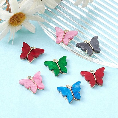10Pcs 5 Colors Alloy Acrylic Pendants, Butterfly, Light Gold