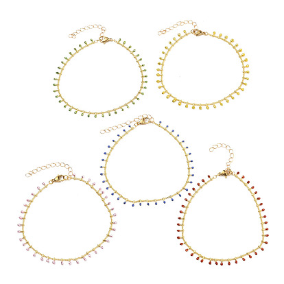 Anklets, with Brass Curb Chains, Enamel and 304 Stainless Steel Lobster Claw Clasps, Golden