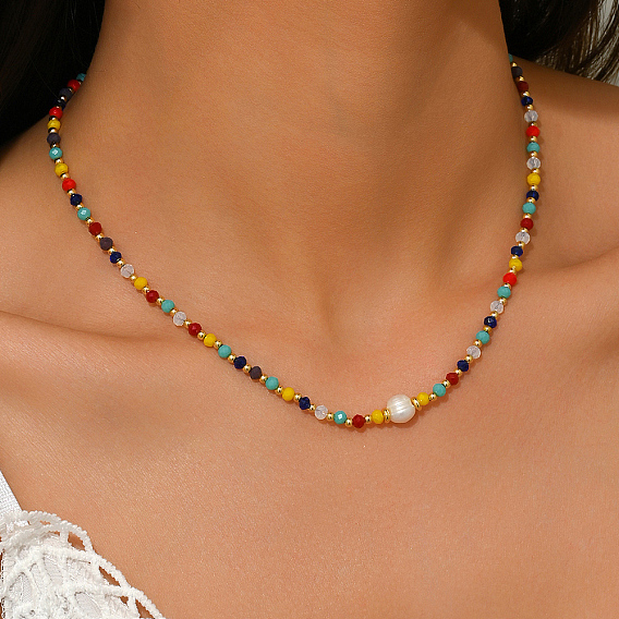 Ожерелья из круглых бусин из натурального окрашенного камня и пресноводного жемчуга для женщин на каждый день и для вечеринок, золотые