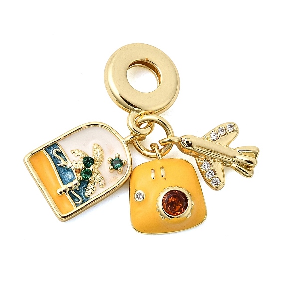 Латунные разноцветные эмалевые европейские подвески, Подвески с большими отверстиями для багажа самолета, украшенные кубическим цирконием, без кадмия и без свинца, долговечный, стойки покрытие