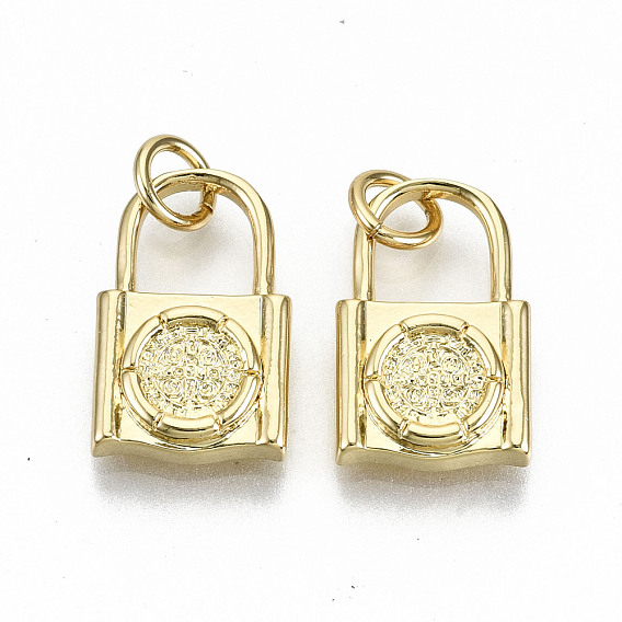 Messing Anhänger & Charms, mit Ringe springen, Nickel frei, Vorhängeschloss mit Saint Benedict Medaille / Saint Benedict