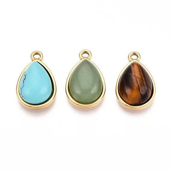 Подвески с драгоценными камнями, 201 из нержавеющей стали амулеты падение, реальный 18 k позолоченный, ионное покрытие (ip)