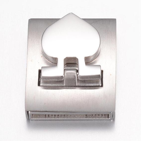 304 Stainless Steel Magnetic Clasps, Rectangle with Heart