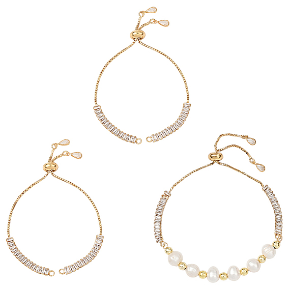 3шт. латунный браслет-слайдер с прозрачным кубическим цирконием