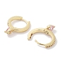 Brass Pave Cubic Zirconia Heart Hoop Earrings for Women, Real 18K Gold Plated