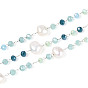 304 цепные цепи из нержавеющей стали, с гранеными стеклянными бусинами-ронделями и натуральным пресноводным жемчугом., пайки, с катушкой, цвет нержавеющей стали