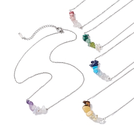 Gradient Color Gemstone Chip Pendant Necklaces, 304 Stainless Steel Cable Chain Necklaces, Stainless Steel Color