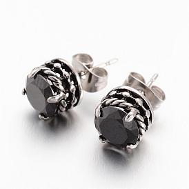 316 Surgical Stainless Steel Stud
Earrings, Flat Round, with Rhinestones