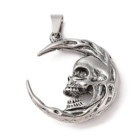 Tibetan Style Alloy Pendants, Cadmium Free & Lead Free, Moon with Skull