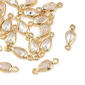 Breloques en laiton Shegrace pavées de zirconiums cubiques transparents en forme de larme, sans cadmium et sans nickel et sans plomb, plaqué longue durée
