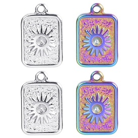 Stainless Steel Pendants, Rectangle with Sun Charm