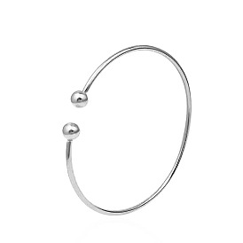 Simple Open Silver Bracelet - Beaded Bracelet, Minimalist, Smooth Surface.