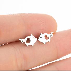 Cute Heart-shaped Hollow-out Pig Earrings for Women, Unique Animal Jewelry