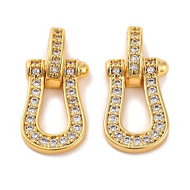 Brass Micro Pave Cubic Zirconia Pendants, Horseshoe Buckle Charms