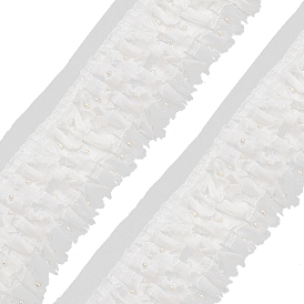3 Ribetes de encaje plisado de nailon en capas, Cinta de encaje con volantes y cuentas de plástico, para costura y decoración artesanal