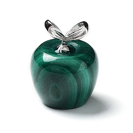 Natural Malachite Fruit Pendants, Apple Charms with Platinum Plated 925 Sterling Silver Findings