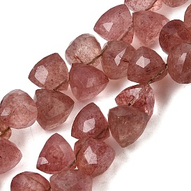 Naturel de fraise de quartz brins de perles, triangle, top foré, facette, avec panicule