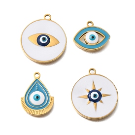 PVD Vacuum Plating 201 Stainless Steel Pendants, with Enamel, Evil Eye Charm, Real 18K Gold Plated