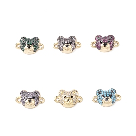 Brass Micro Pave Cubic Zirconia Connector Charms, Real 16K Gold Plated, Bear Links