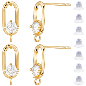 20шт. фурнитура для сережек-гвоздиков из латуни с прозрачными кубическими циркониями, с петлей, без никеля , овальные, 20 гайки ушные пластиковые