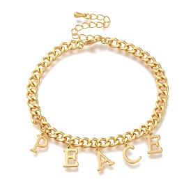 Letter PEACE Brass Charm Bracelets for Women