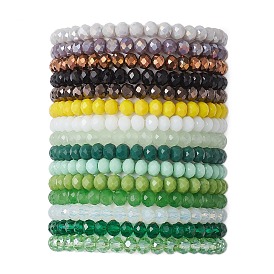 15Pcs 15 Colors Faceted Rondelle Imitation Jade Glass Beaded Stretch Bracelet Sets, Stackable Bracelets for Women