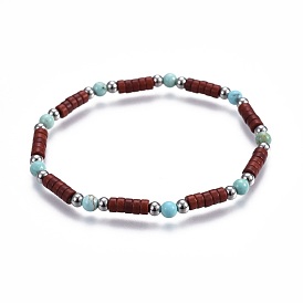 Natural & Synthetic Turquoise(Dyed) Stretch Bracelets, with 304 Stainless Steel Beads