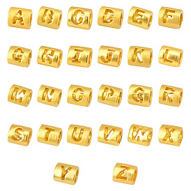 26Pcs Alloy Hollow Pendant Beads, Barrel with Letter, Matte Gold Color