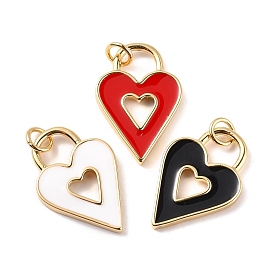 Rack Plating Brass Enamel Pendants, with Jump Ring, Long-Lasting Plated, Real 18K Gold Plated, Heart
