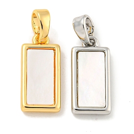Natural Shell Pendants, Brass Rectangle Charms with Snap on Bails