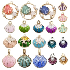 Zinc Alloy Enamel Pendants, with Plastic Imitation Pearl Beads, Shell Shape