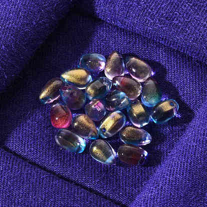 Transparent Spray Painted Glass Charms, with Glitter Powder, Teardrop