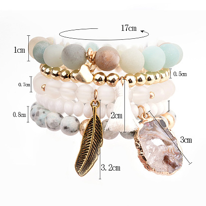 Bohemian Agate Stone Beaded Bracelet Set with Gold for Women