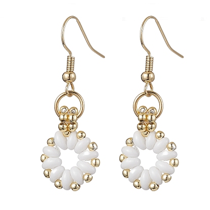 Flower Czech Glass Seed & Non-magnetic Synthetic Hematite Bead Dangle Earrings