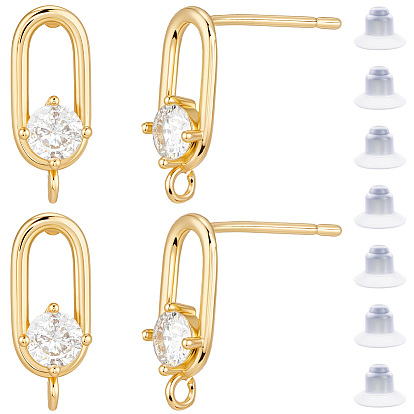 20шт. фурнитура для сережек-гвоздиков из латуни с прозрачными кубическими циркониями, с петлей, без никеля , овальные, 20 гайки ушные пластиковые