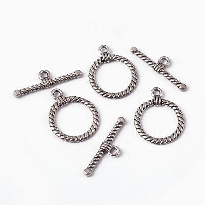 Tibetan Style Alloy Toggle Clasps, Lead Free and Cadmium Free, Ring: 18mm wide, 22.5mm long, Bar: 26mm long, hole: 2mm