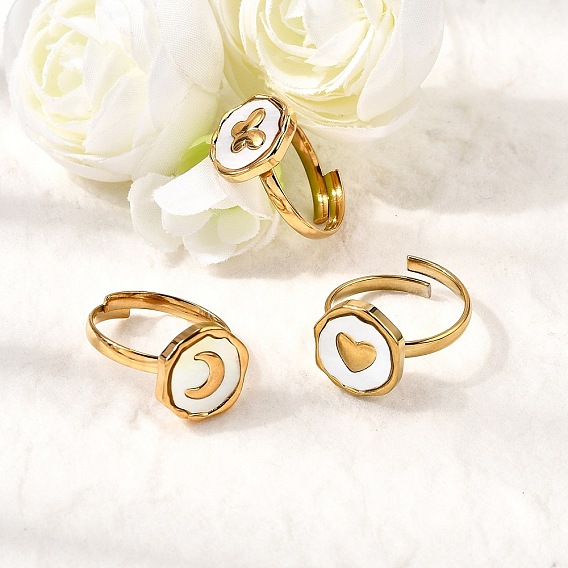 304 Кольца из нержавеющей стали с ракушкой для женщин, ионное покрытие (ip), золотые
