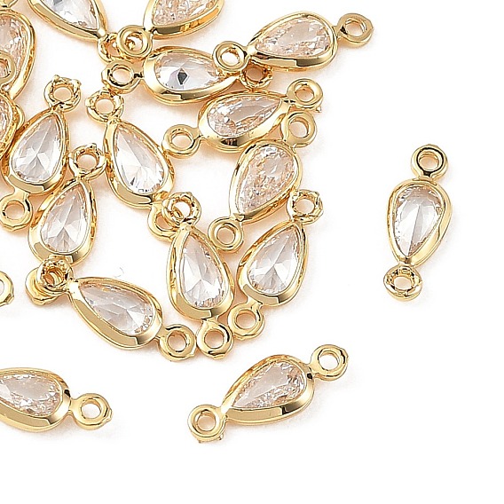 SHEGRACE Brass Pave Clear Cubic Zirconia Teardrop Connector Charms, Cadmium Free & Nickel Free & Lead Free, Long-Lasting Plated