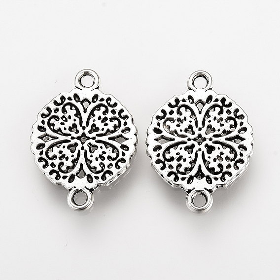 Звенья / разъемы из сплава в тибетском стиле, плоские круглые с клевером, без кадмия и без свинца