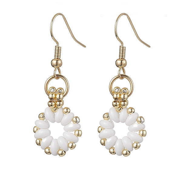 Flower Czech Glass Seed & Non-magnetic Synthetic Hematite Bead Dangle Earrings