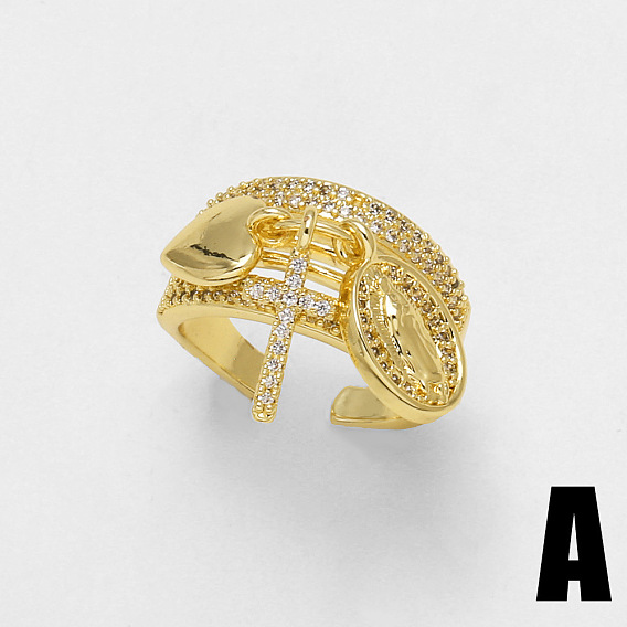 Регулируемые латунные кольца-манжеты с микропаве из прозрачного кубического циркония., реальный 18 k позолоченный