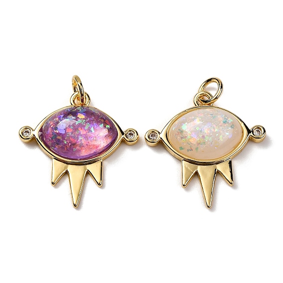 Латунные микро проложить кубического циркония подвески, без кадмия и без свинца, со смолой и блестящей пудрой и соединительным кольцом, овальные амулеты