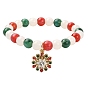 Resin Round Beaded Stretch Bracelet with Alloy Enamel Christmas Charms