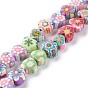 Handmade Flower Printed Polymer Clay Beads Strands, Heart
