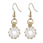 Flower Czech Glass Seed & Non-magnetic Synthetic Hematite Bead Dangle Earrings