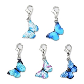 Butterfly Alloy Enamel Pendant Decorations, with Zinc Alloy Lobster Claw Clasps