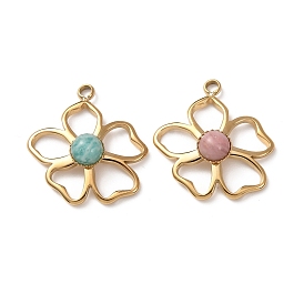 Природных драгоценных камней подвески, 304 Подвески в виде цветов из нержавеющей стали с оправой, золотые