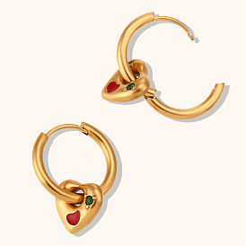 Charming Oil Green Cherry Heart Earrings for Women - Minimalist Fashion Jewelry