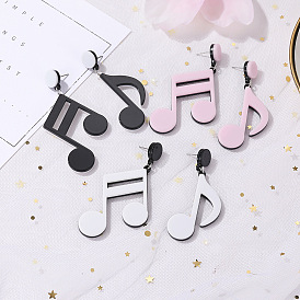 Cute Black and White Music Note Earrings - Trendy, Exaggerated Ear Studs.