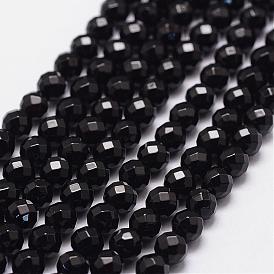 Brins de perles d'onyx noir naturel, teints et chauffée, 64 facettes, ronde